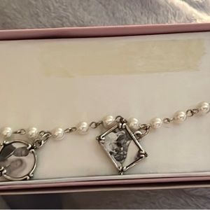 Memory MAKER silver & pearl bracelet w/ reversible picture frames NIB